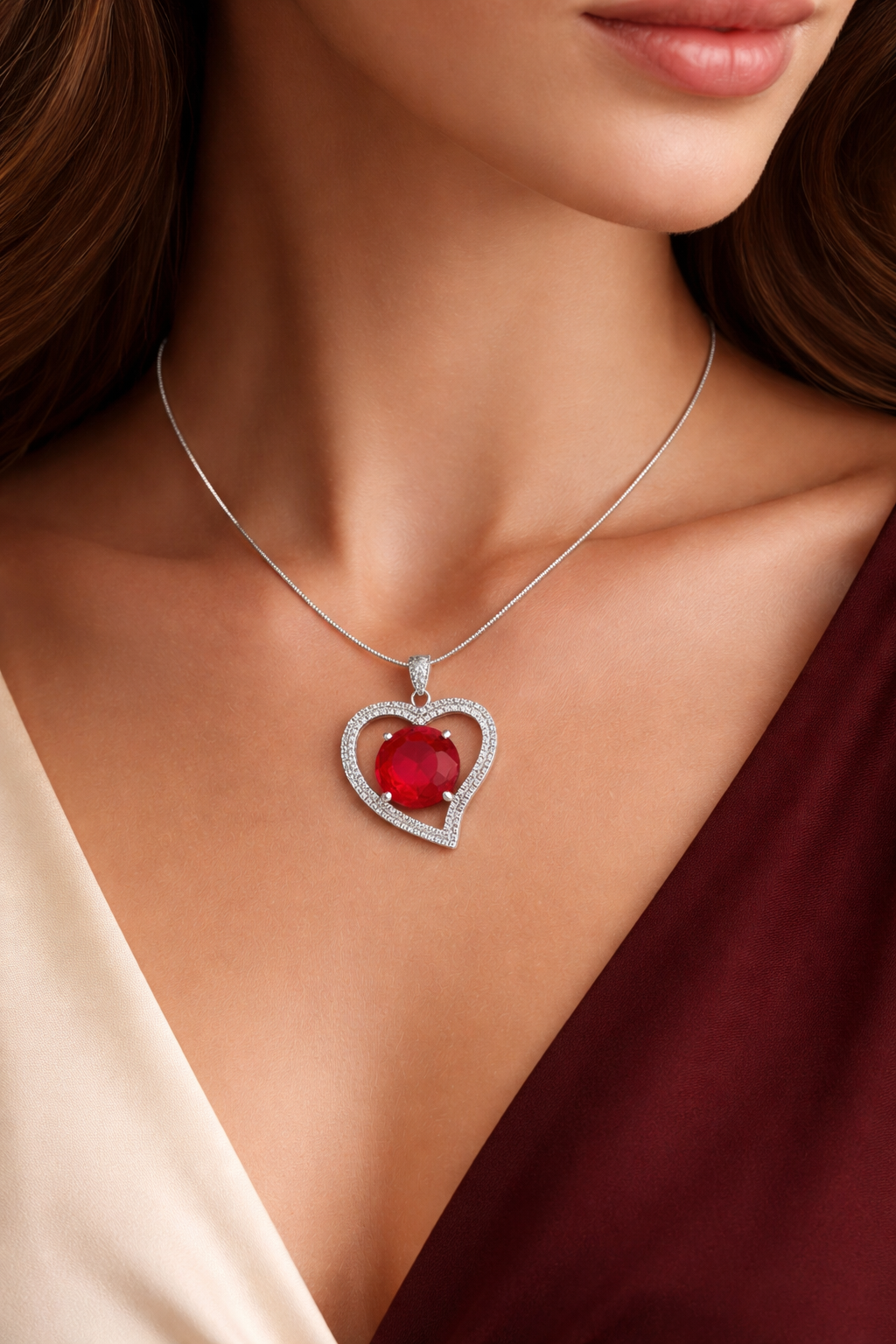 92.5 Silver Ruby Radiance Heart