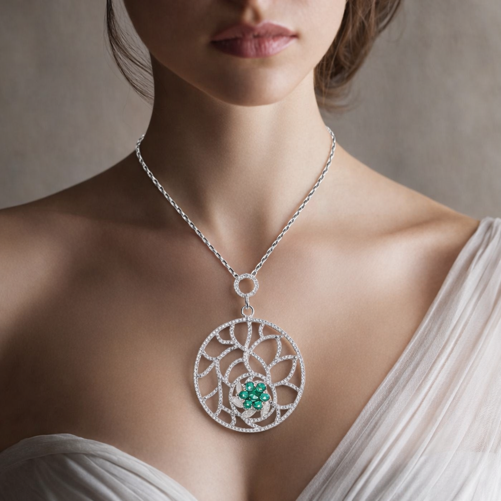 92.5 Silver Emerald Halo